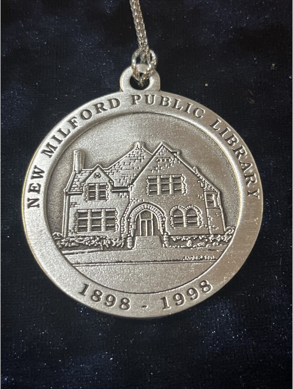 Vintage Pewter Christmas Ornament  Public  Library New Milford, Connecticut